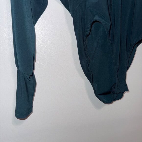 Forever 21 Womens XS Dark Green Long Sleeve Deep V-Neck Bodysuit - Picture 3 of 7